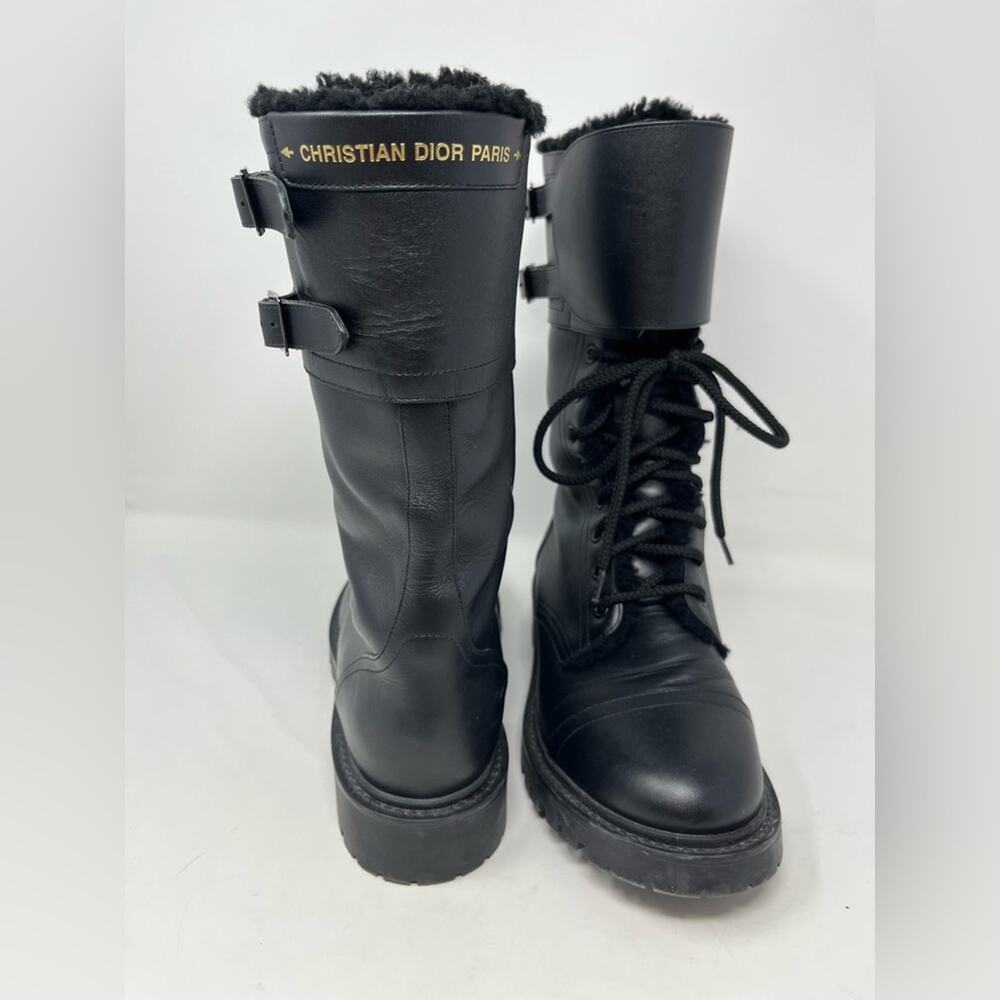Dior Black Leather Combat Boot Shearling lined inside Lace Up size 40.5 EU - Picture 3 of 11